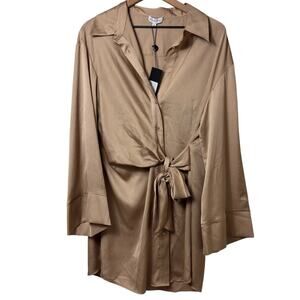 GIANNI BINNI MINA CREPE TAN WOMEN MINI DRESS SIZE XL BRAND NEW WITH TAGS